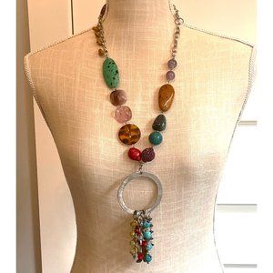 Chunky Artistic Multi-Color Statement Lariat Y-Necklace